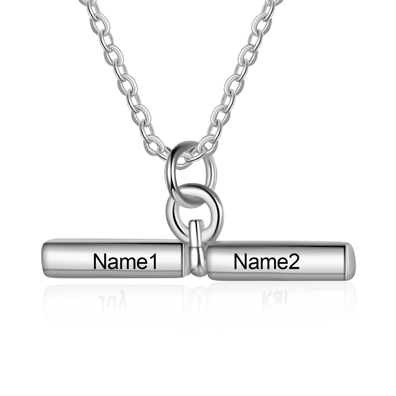 earring style, Silver personalized necklace with a glasses-shaped pendant on a white background