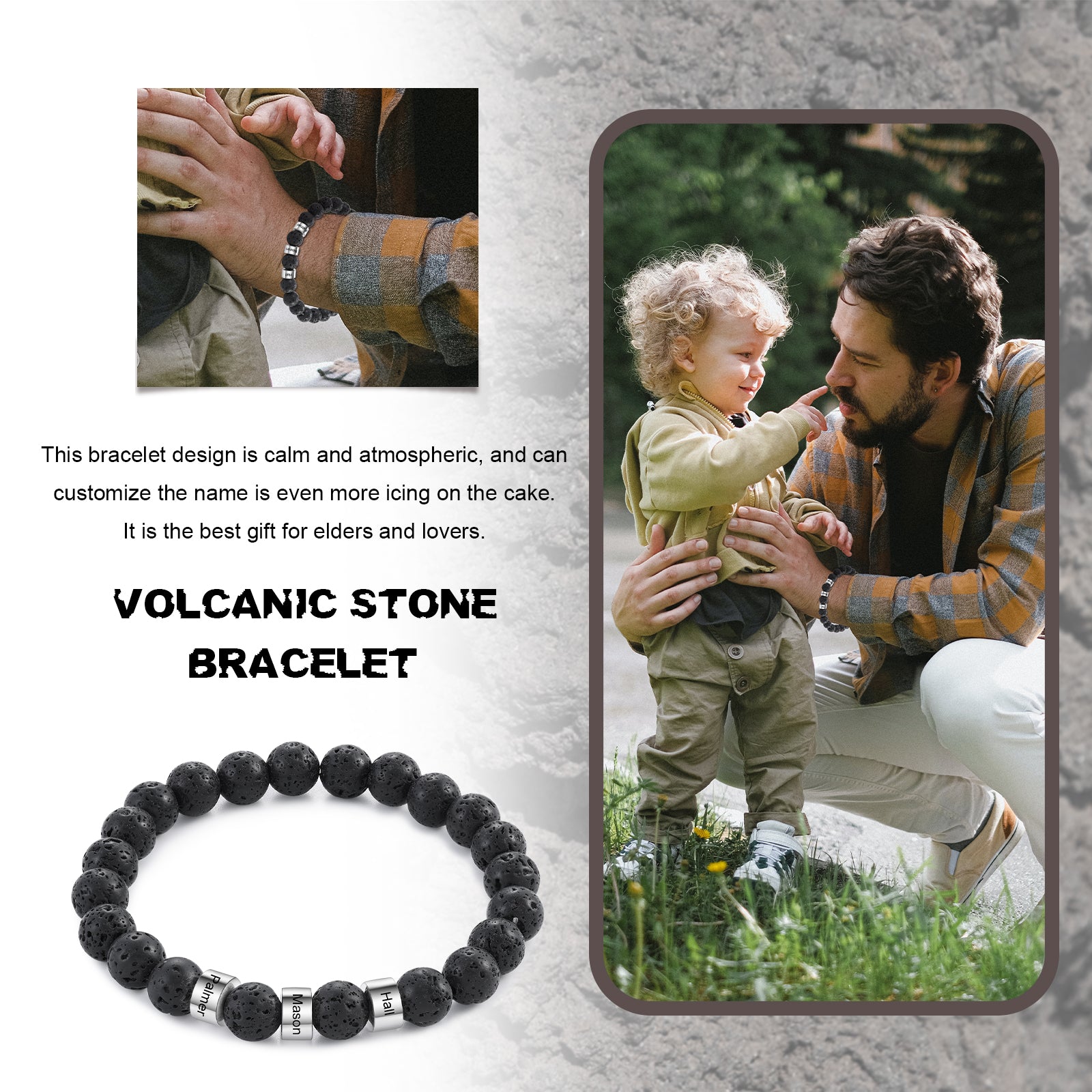 Custom Name Volcanic Stone Bracelet