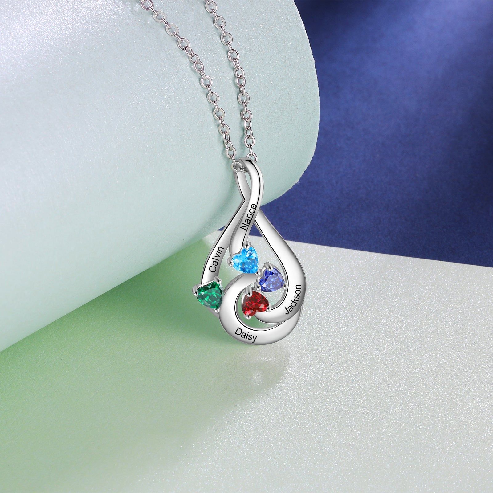 S925 Silver Birthstone Drop Shape Necklace