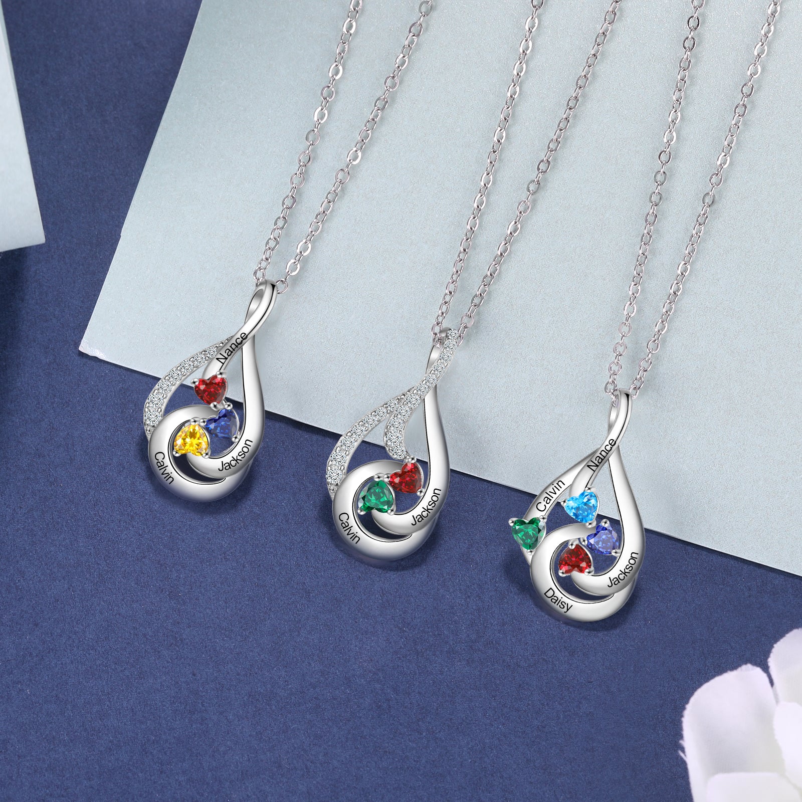 S925 Silver Birthstone Drop Shape Necklace