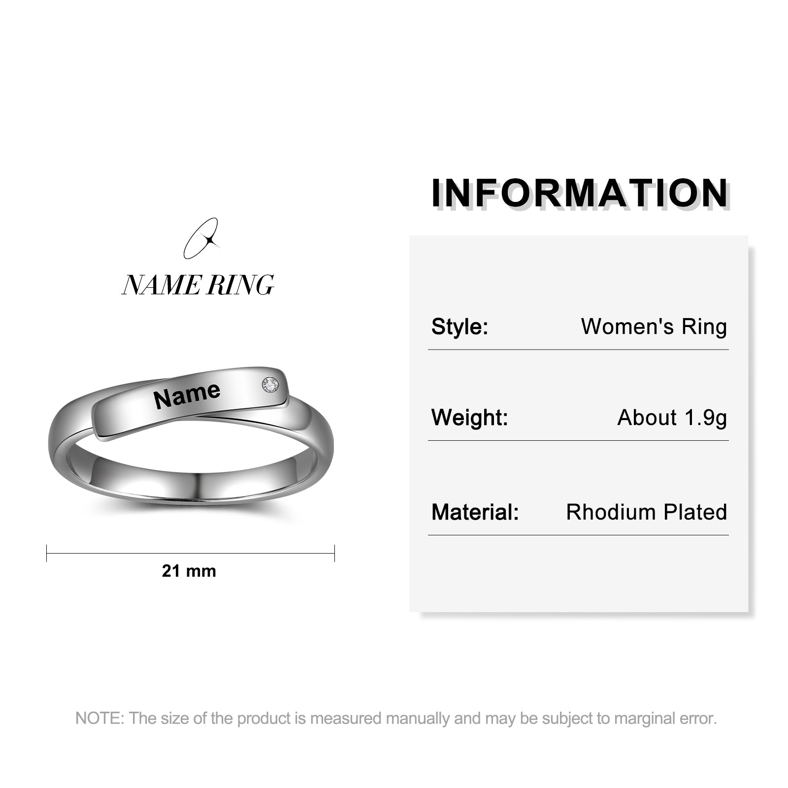 name keychain, Custom couple ring ad featuring Name Ring with rhodium plating and diamond accent