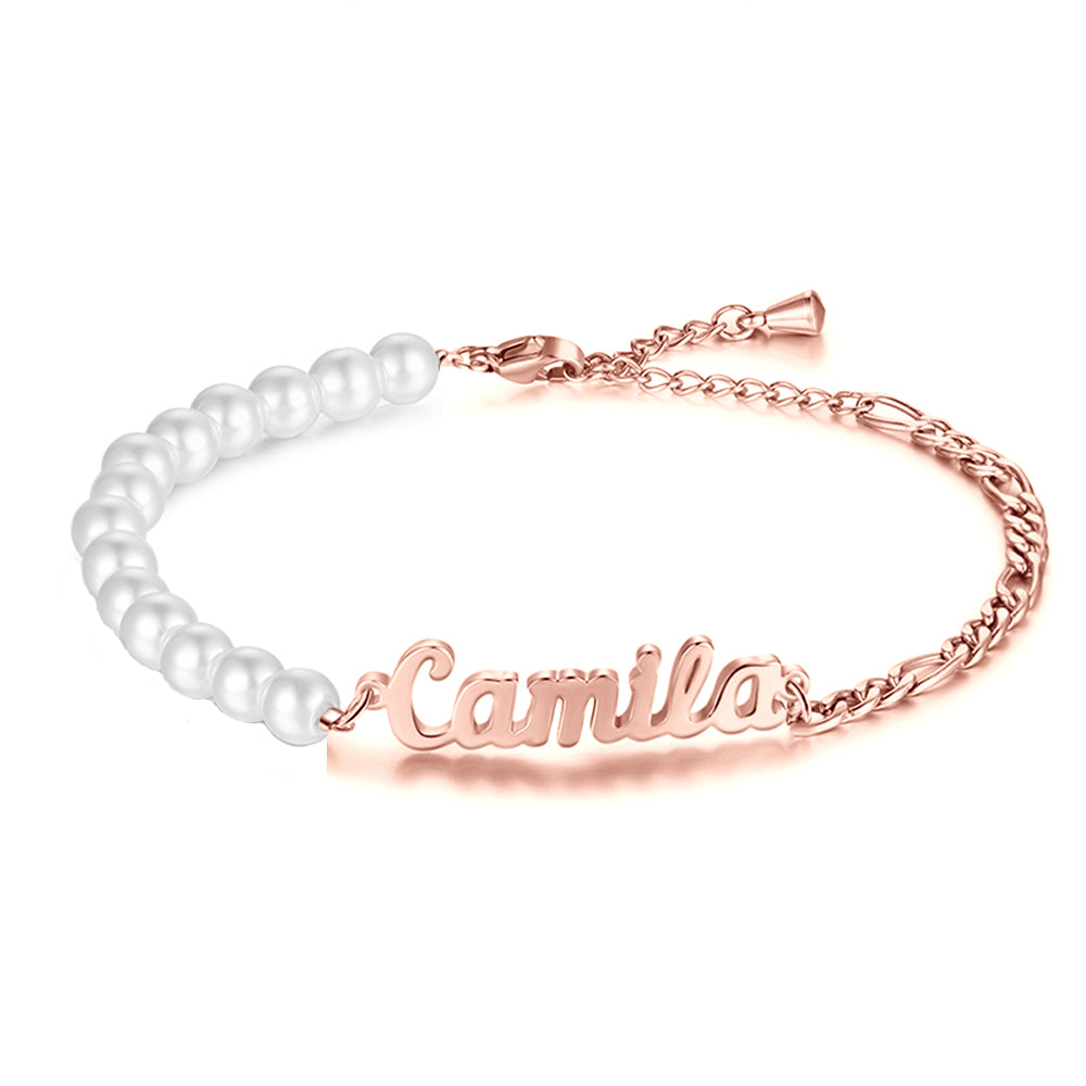 Personalized Stainless Steel Pearl Name Bracelet