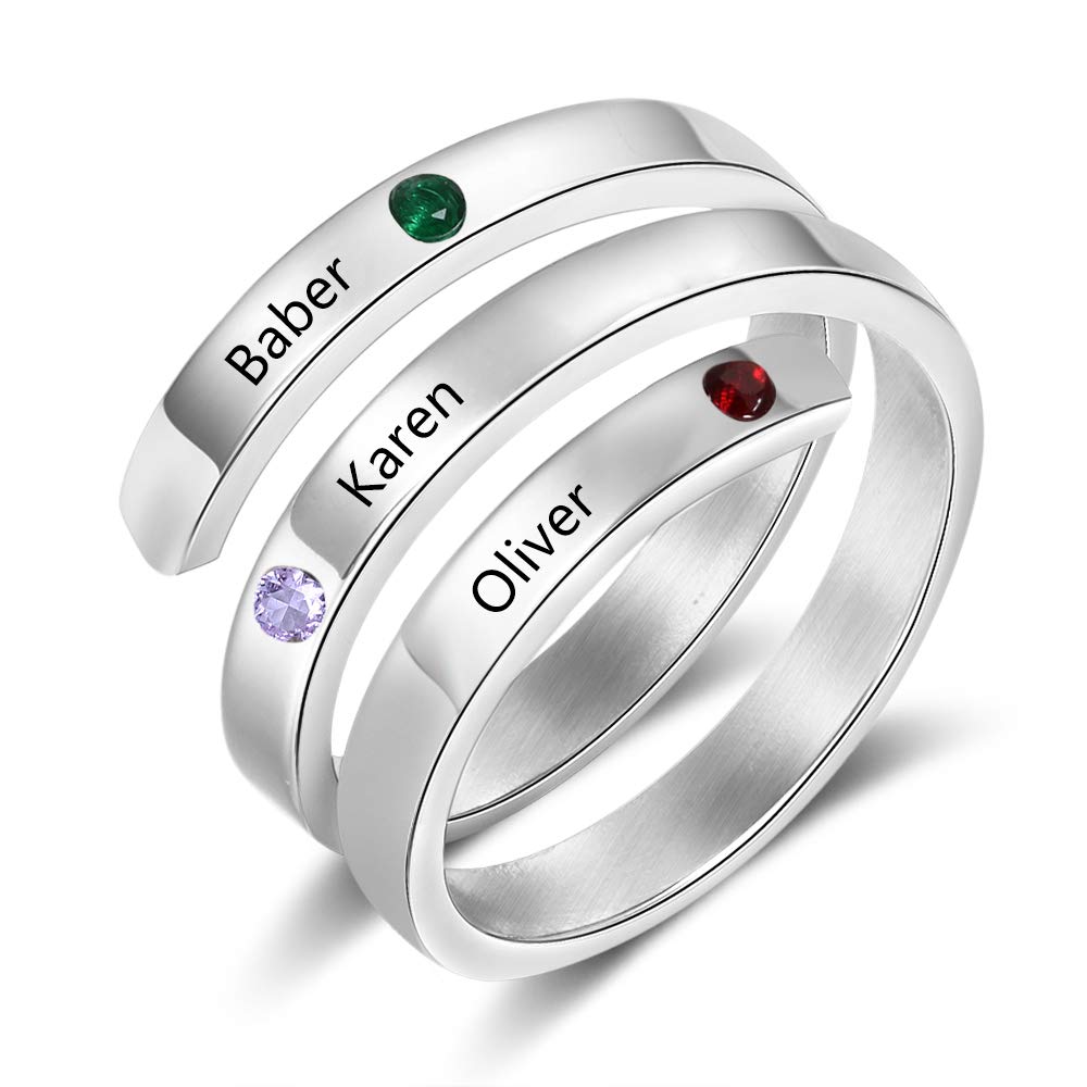 Birthstone & Engraved Stainless Steel Ring