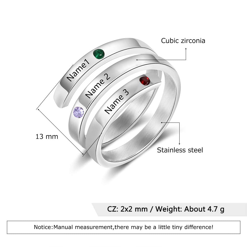 Birthstone & Engraved Stainless Steel Ring