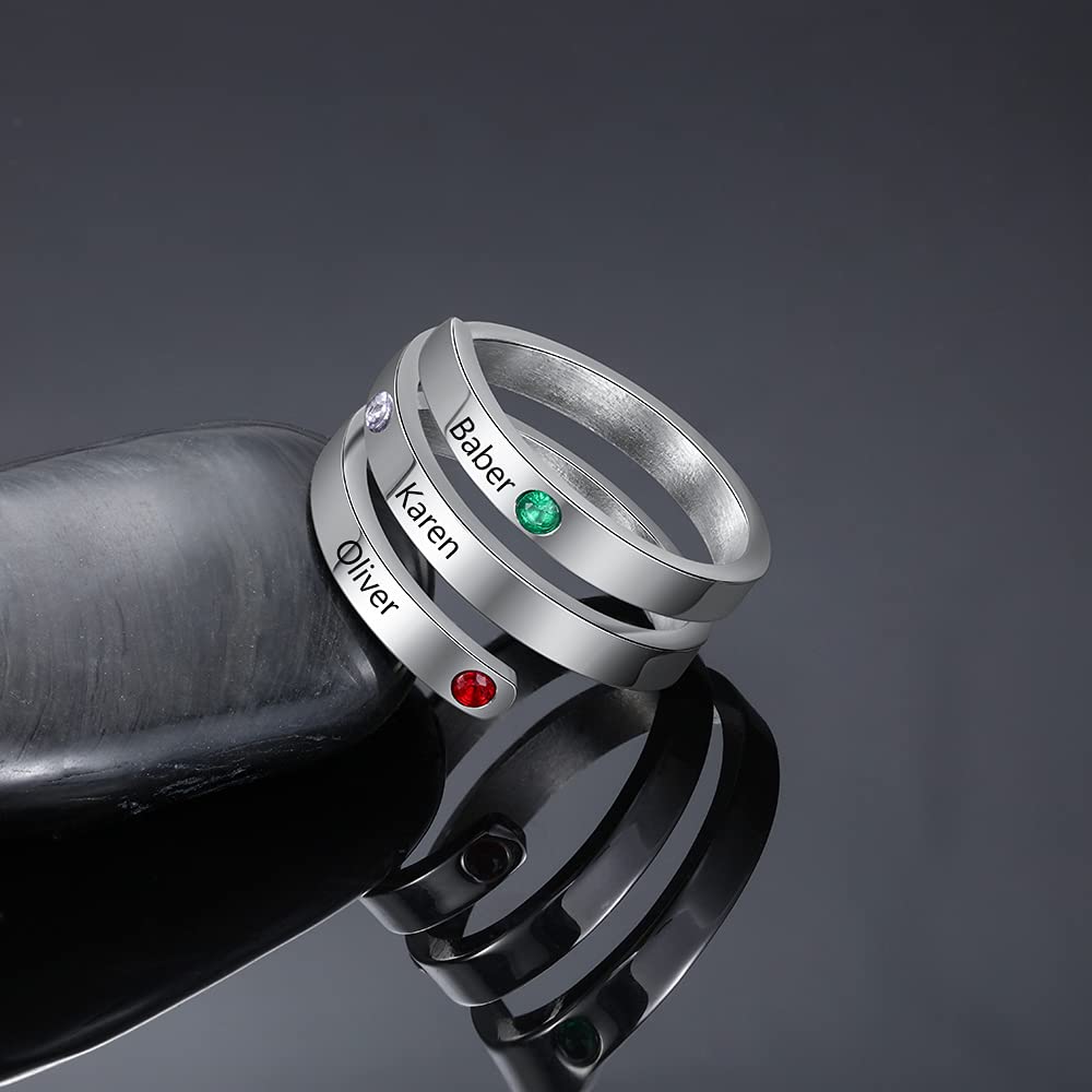 Birthstone & Engraved Stainless Steel Ring