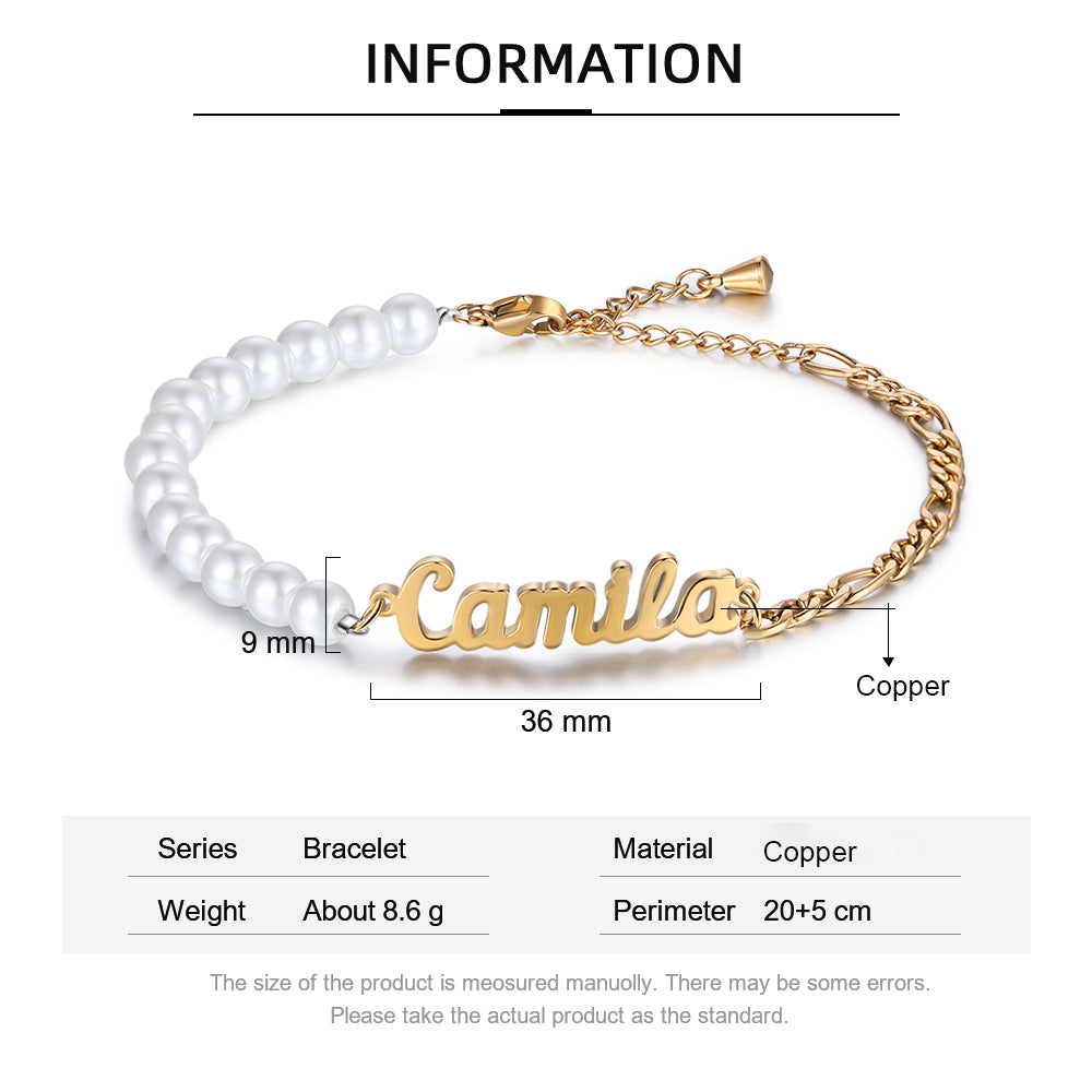 Personalized Stainless Steel Pearl Name Bracelet