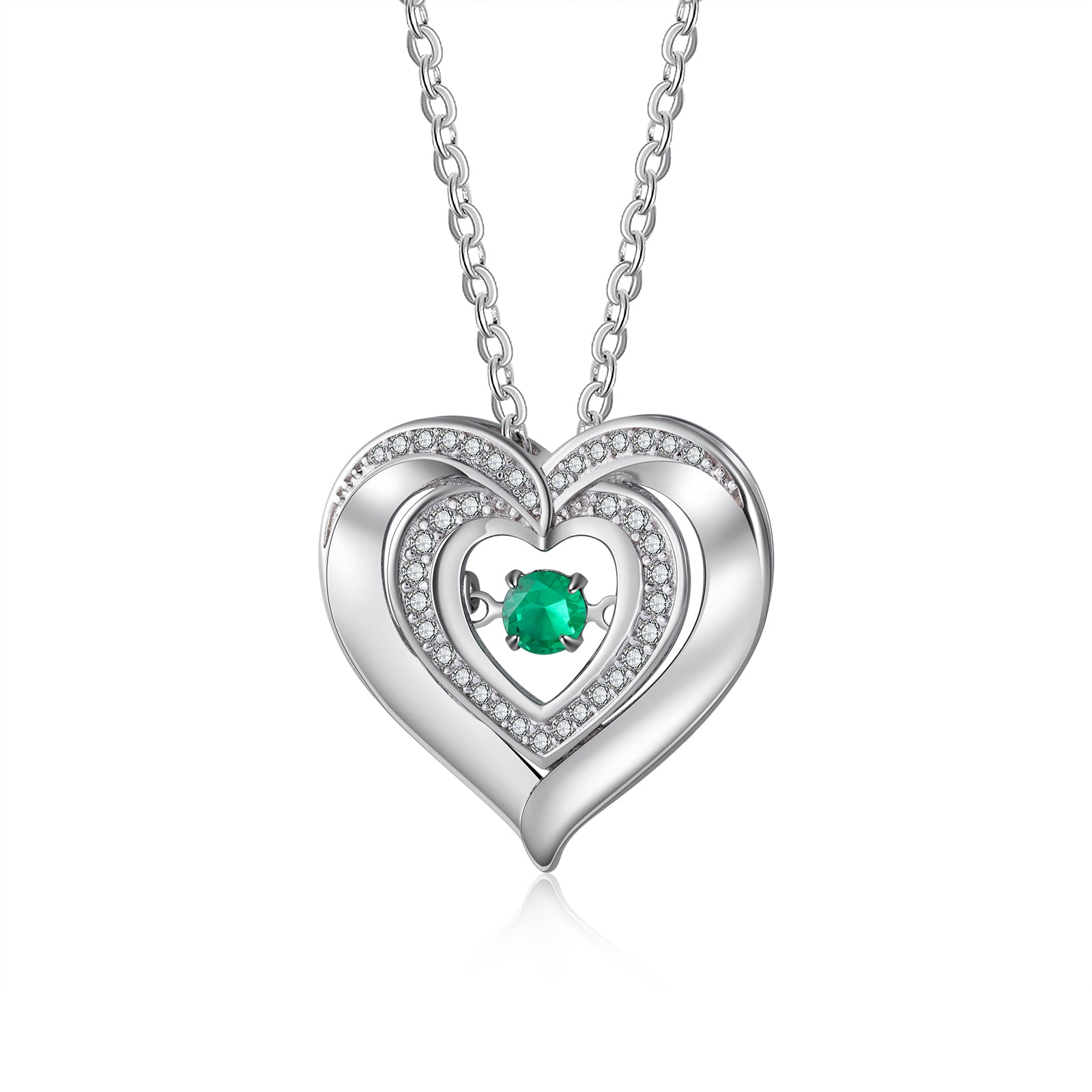 Heart photo necklace with green gemstone; elegant personalized jewelry pendant