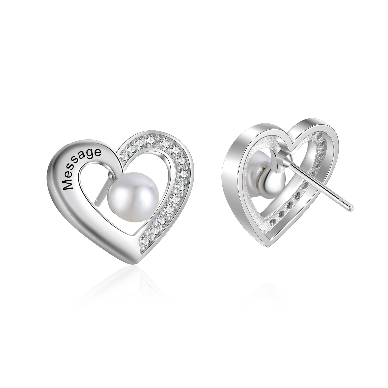 Custom Heart Stud Earrings with Pearl