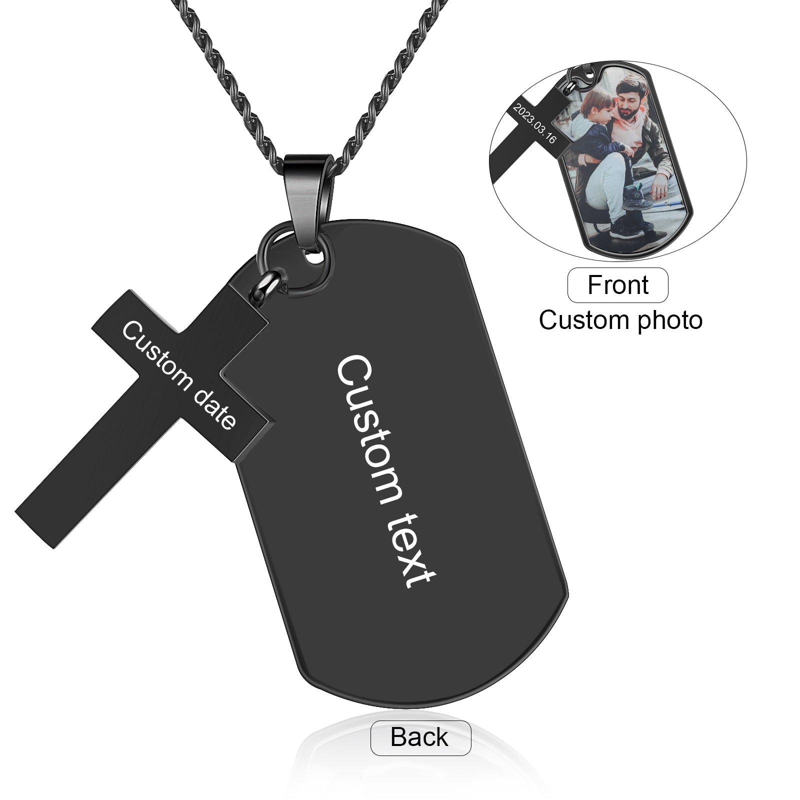 birthday bracelet and photo necklace with custom engraved dog tag pendant