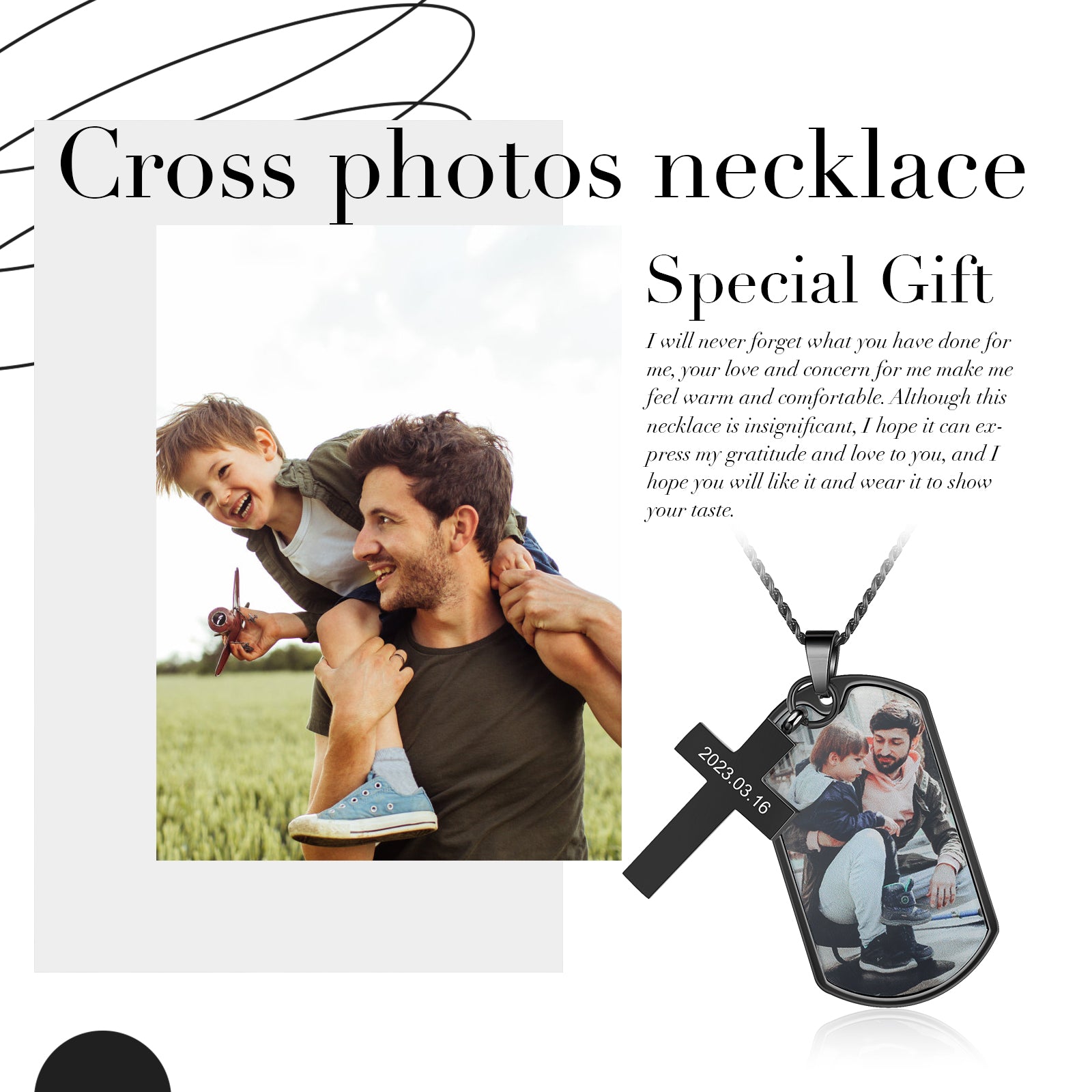 Cross photo necklace with earrings gift conveying love and gratitude sentiment