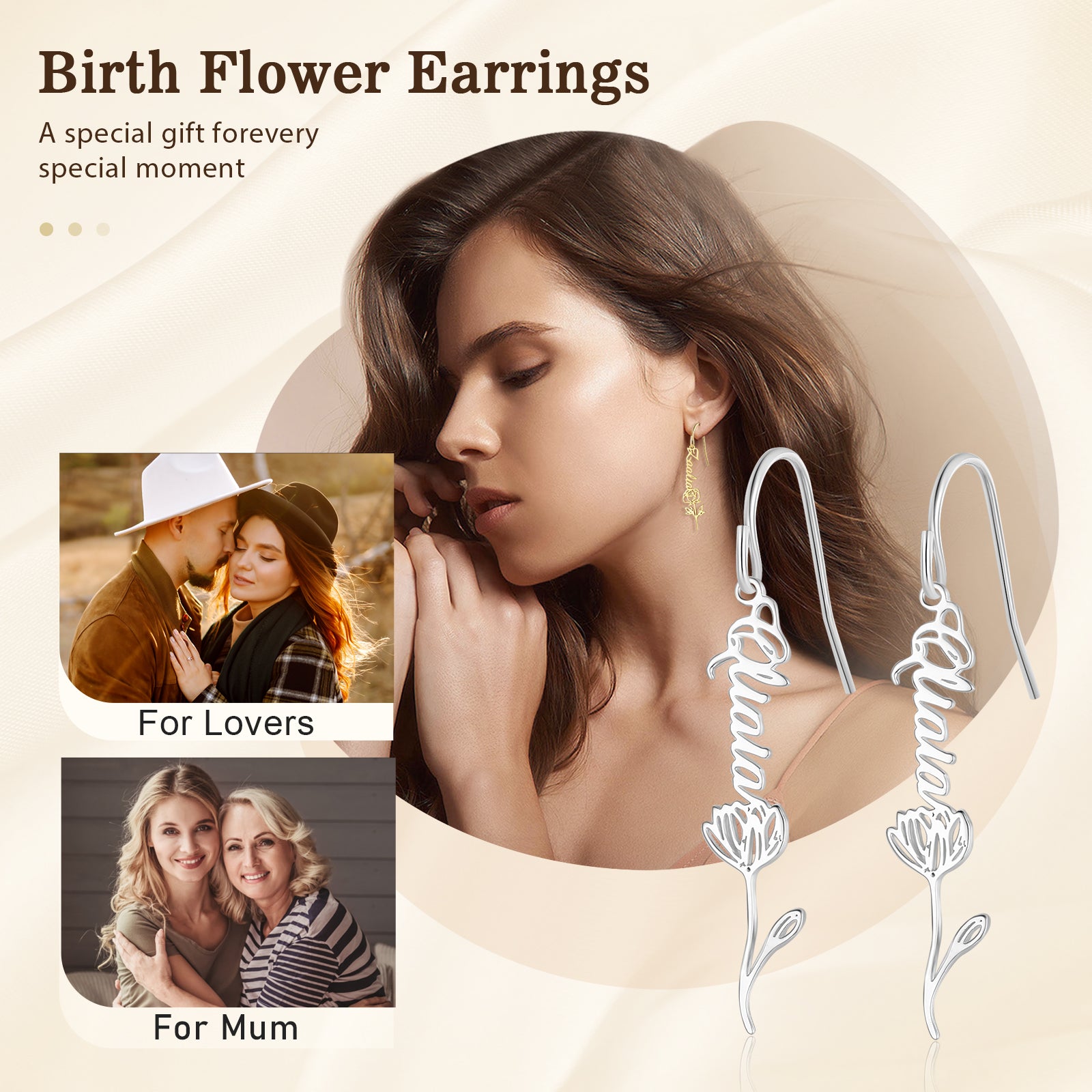 925 Sterling Silver Custom Birthflower Earrings