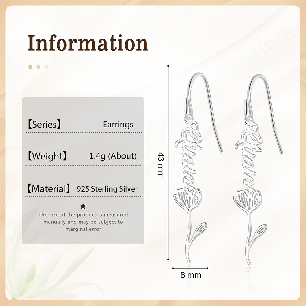 925 Sterling Silver Custom Birthflower Earrings