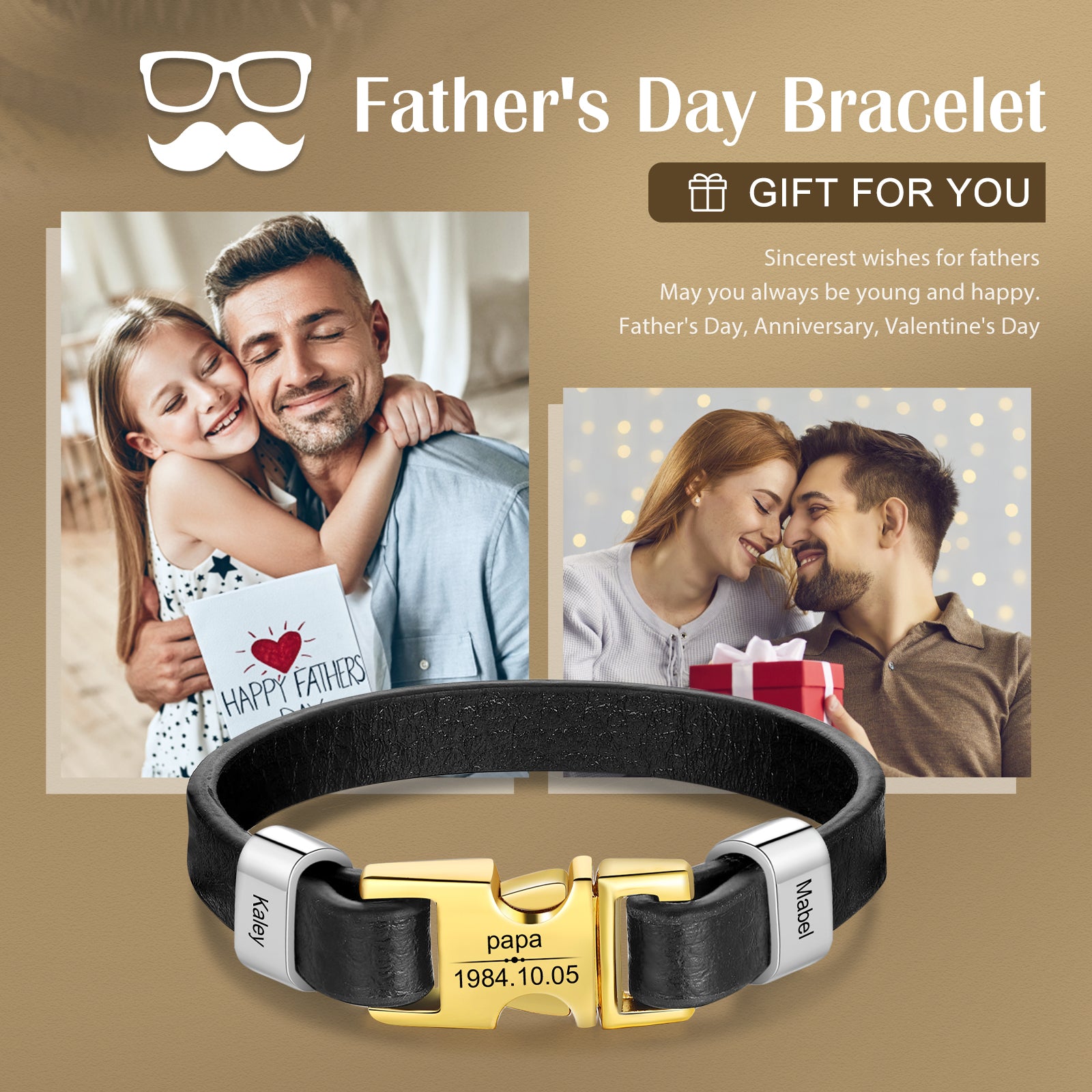 personalized bracelet with "papa" engraved as Father's Day gift, featuring a name bracelet