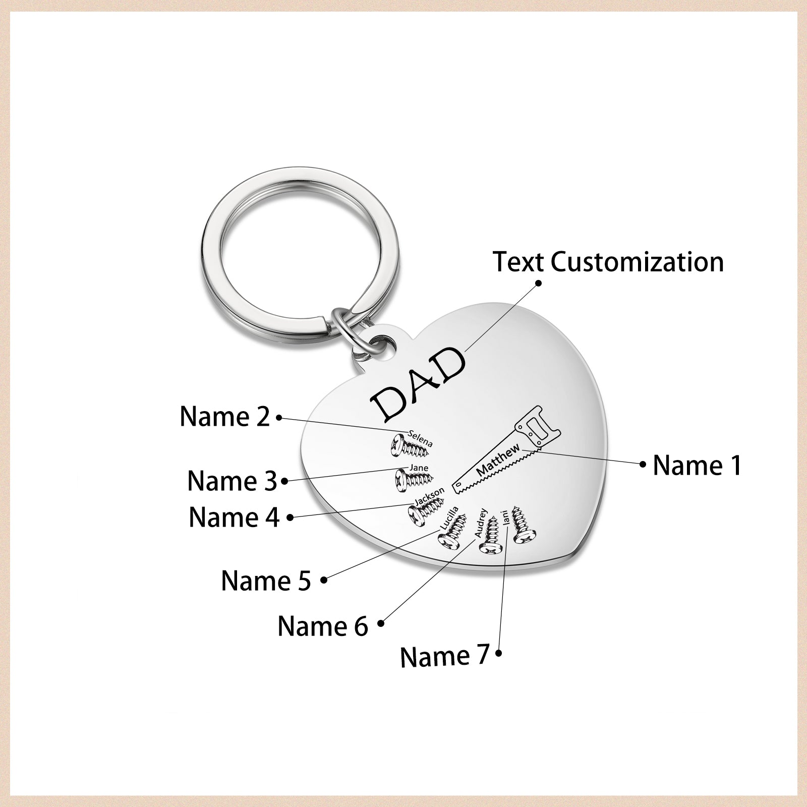 silver heart-shaped anniversary necklace Custom Keychain with tool charms