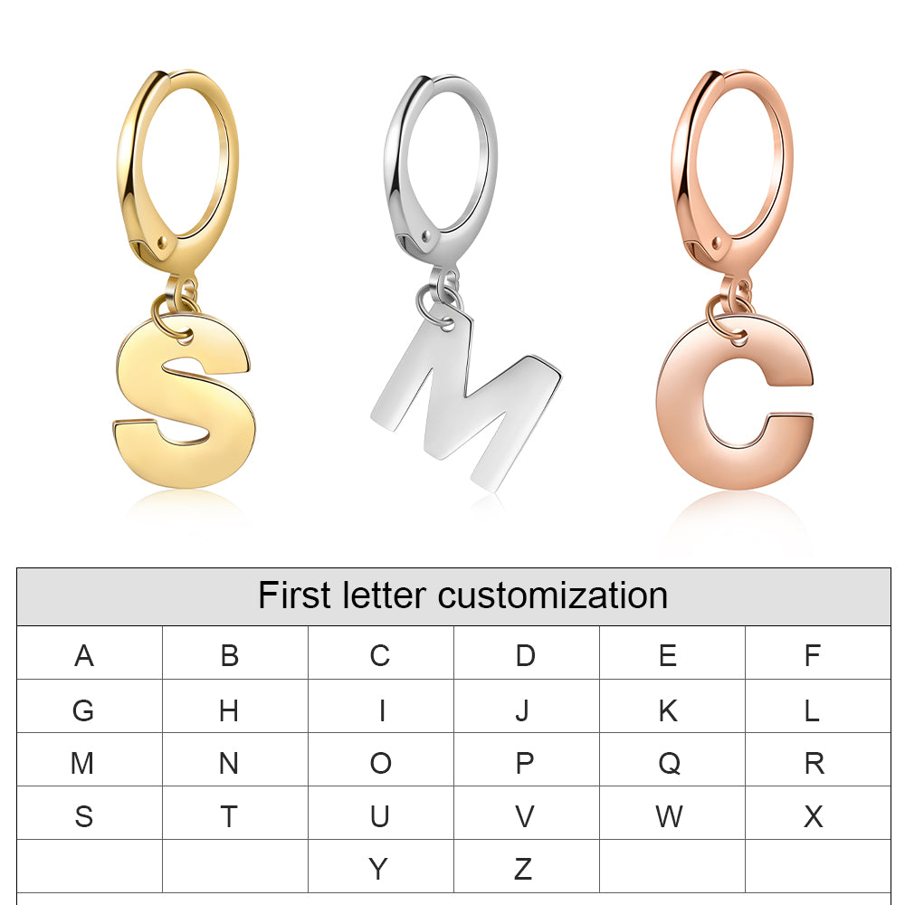 name ring, Custom Letter Earrings keychains in metal with ring, options A-Z for personalization