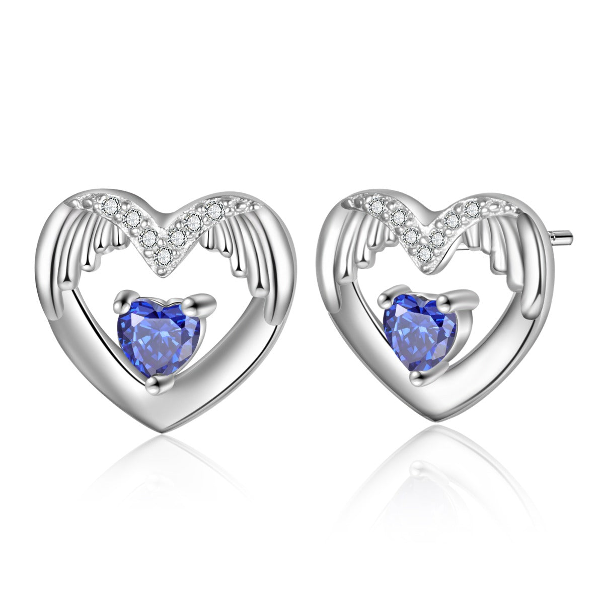 925 Sterling Silver Wing Heart Stud Earring