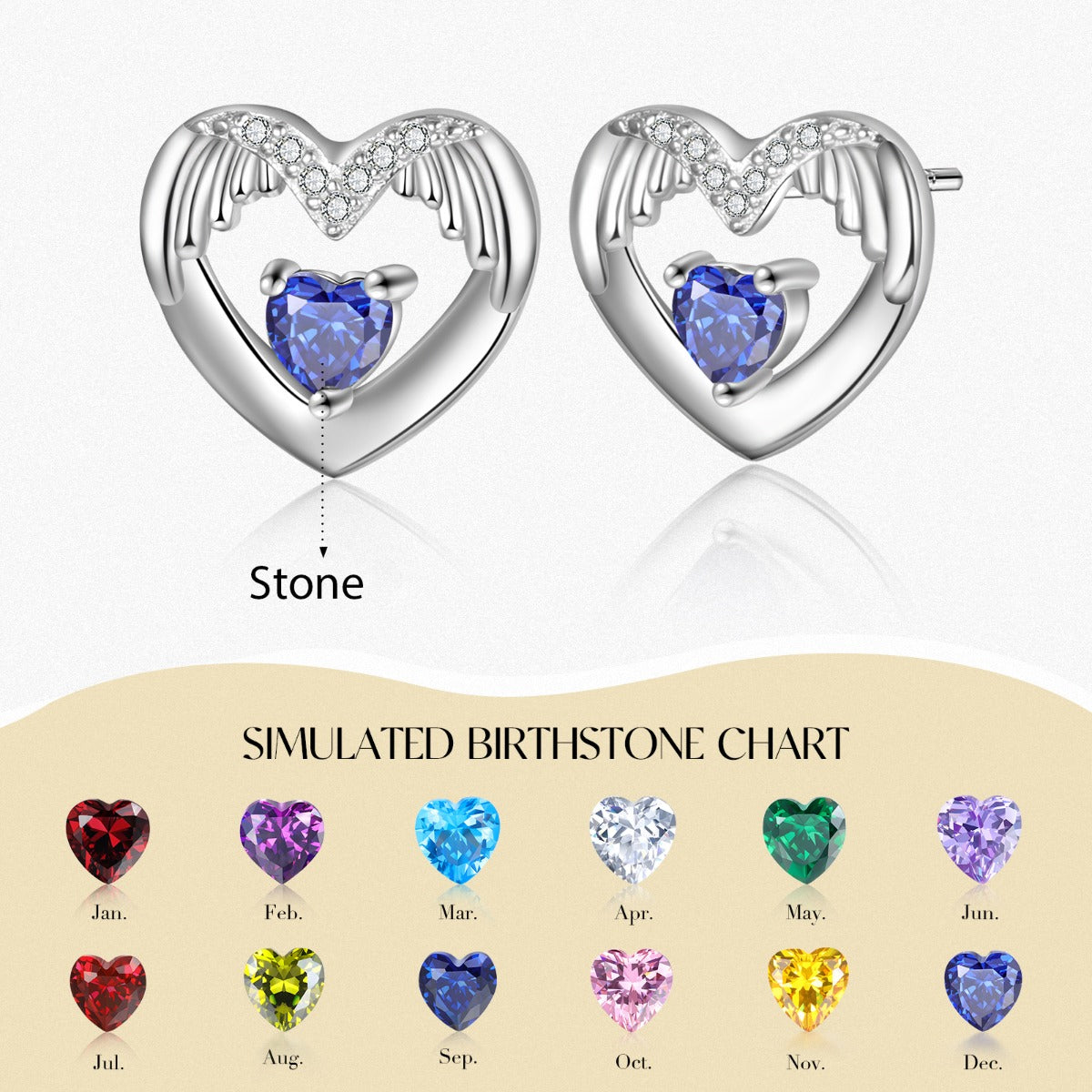 925 Sterling Silver Wing Heart Stud Earring