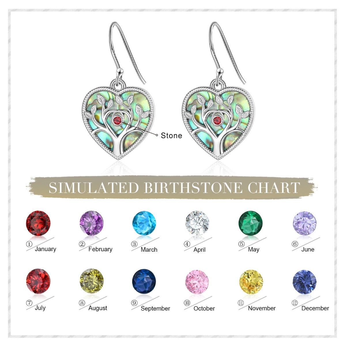 Personalized Rhodium Plated Tree Heart Shape Earrings