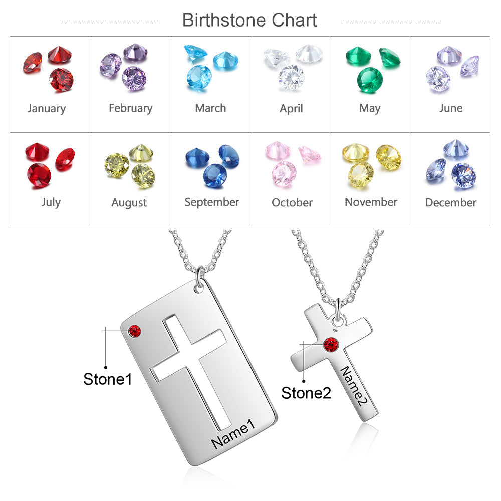 birthstone chart with stainless steel necklace and birthday keychain pendants