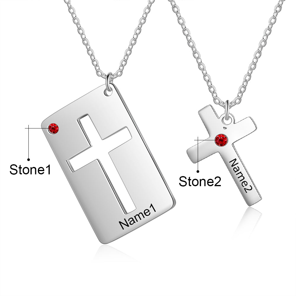 earring style, Stainless Steel Necklace with cross pendants, red gemstones on silver chains