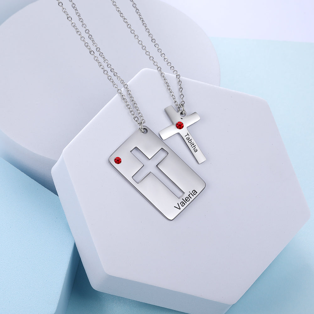 christmas necklace, Silver necklaces with cross pendants, Valeria and Tabitha, on white stand