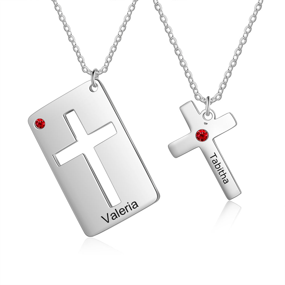 jewelry earrings, Silver necklaces with cross pendants, one with a red gemstone, one engraved "Tabitha"