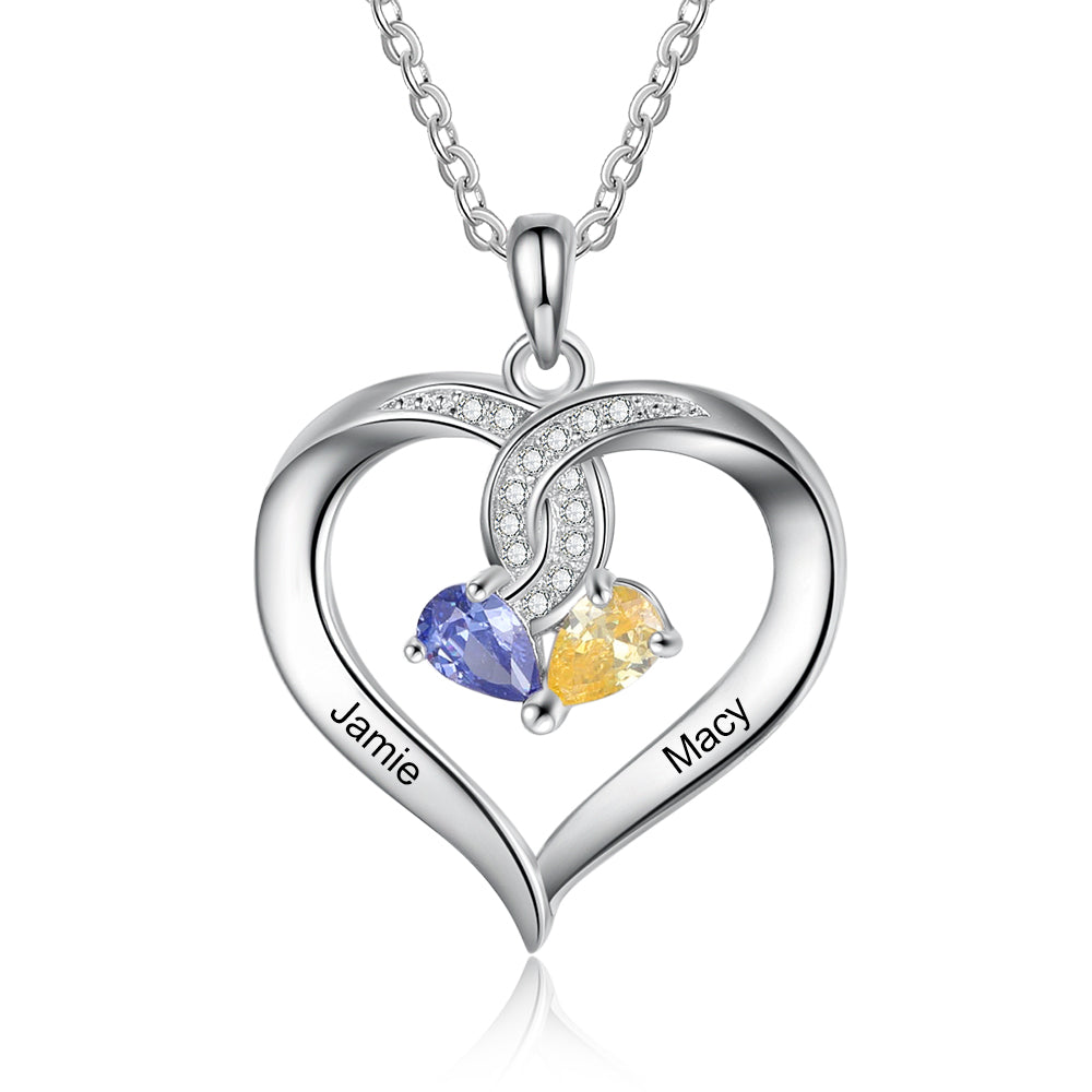 keychain gifts, Silver heart necklace with blue and yellow gemstones on a white background