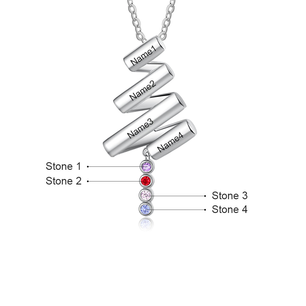 Christmas necklace with engraved bars and a charm featuring colorful gemstones