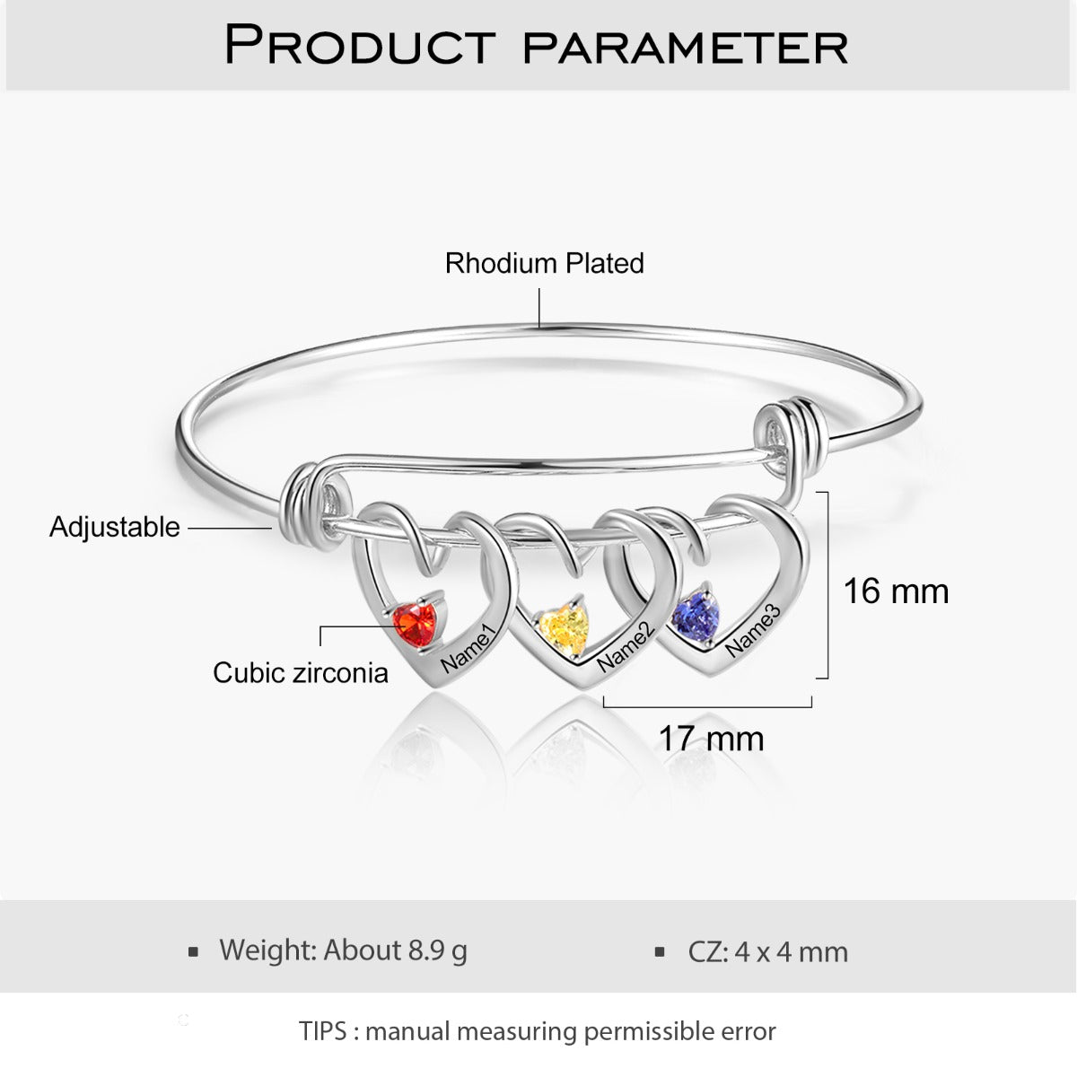 Rhodium Plated Heart Bangle Bracelet