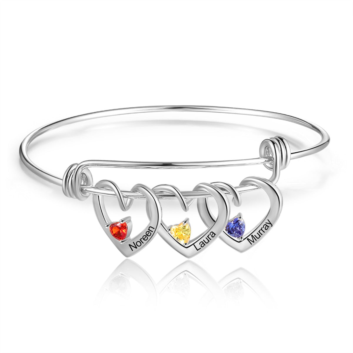 Rhodium Plated Heart Bangle Bracelet