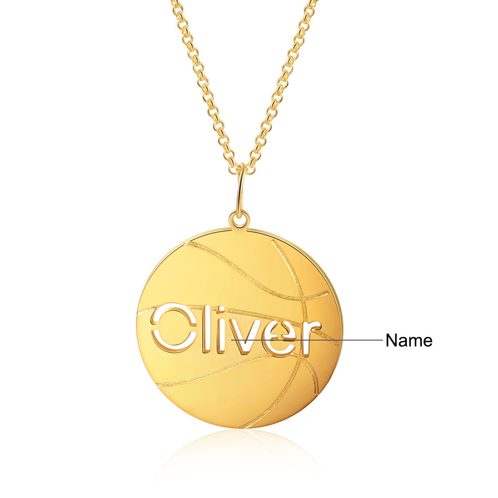 Personalized Rhodium Plated Basketball Name Necklace