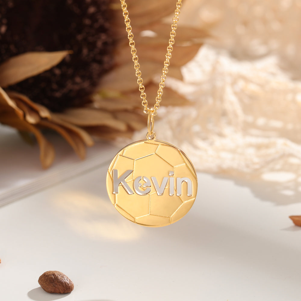 Personalized Rhodium Plated Football Name Necklace