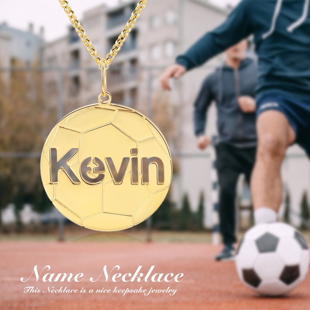 Personalized Rhodium Plated Football Name Necklace