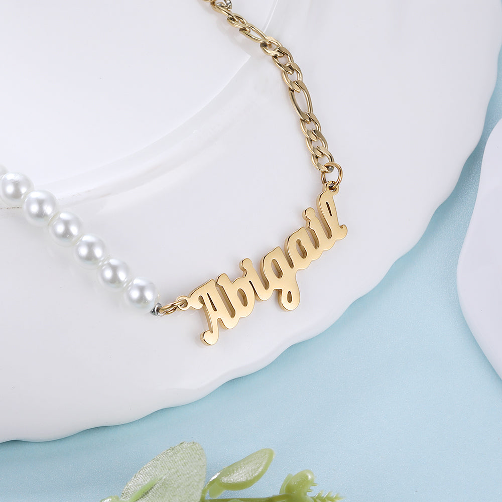 Personalized Stainless Steel Pearl Name Necklace