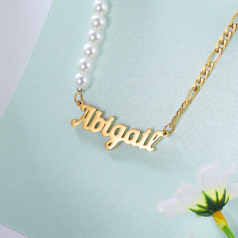 Personalized Stainless Steel Pearl Name Necklace