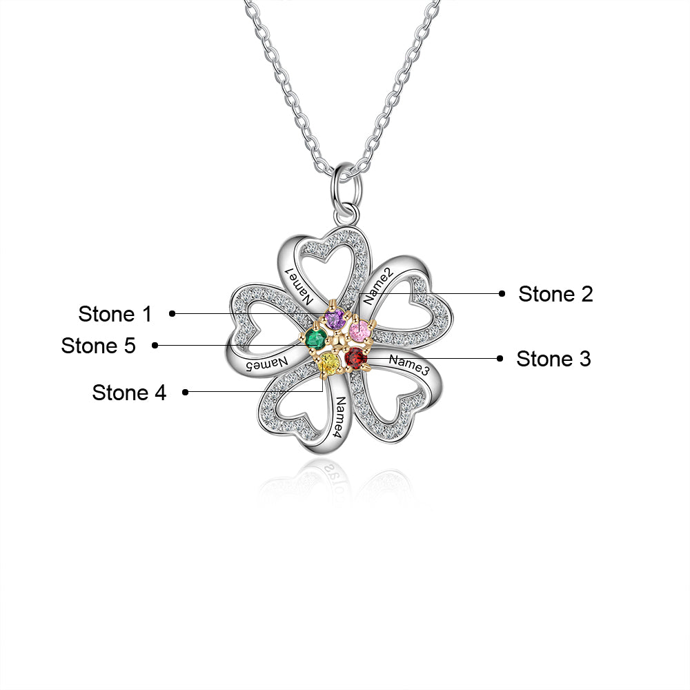 S925 Silver Heart Shape Flower Pendant Necklace