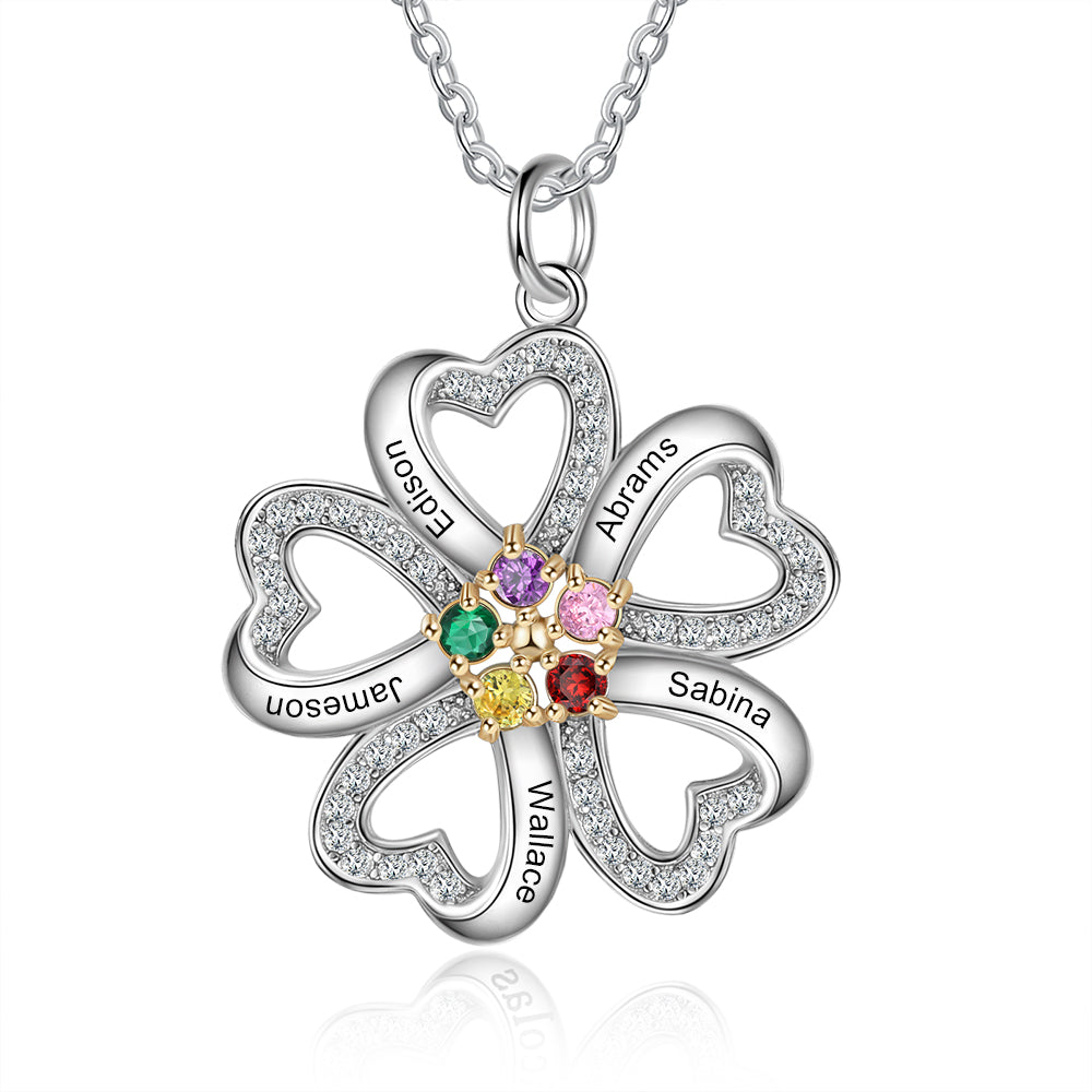 S925 Silver Heart Shape Flower Pendant Necklace