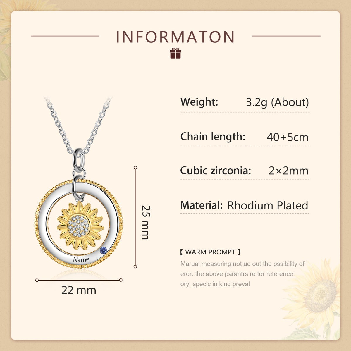 Birthstone & Engraved Rhodium plated Necklace