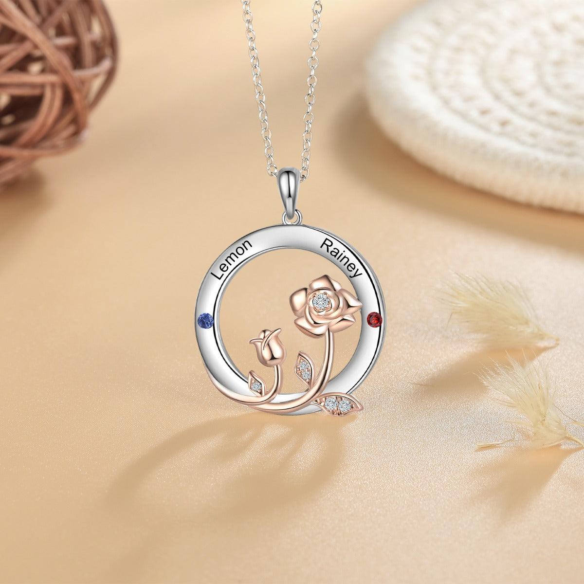 Rhodium Plated Rose Flower Pendant Necklace