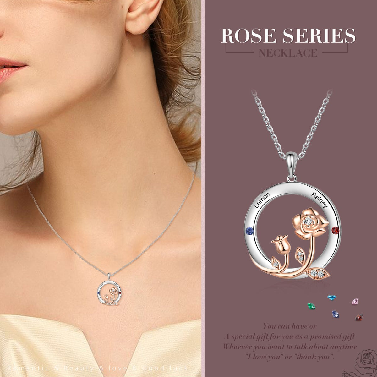 Rhodium Plated Rose Flower Pendant Necklace