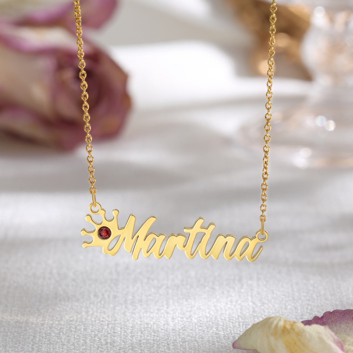 Rhodium Plated Personalized Crown Name Necklace