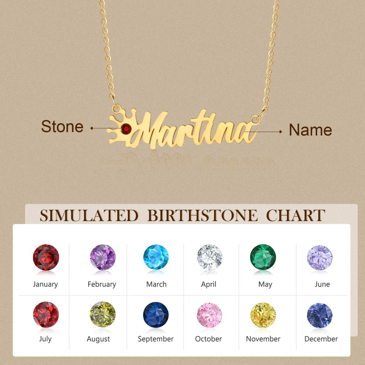 Rhodium Plated Personalized Crown Name Necklace