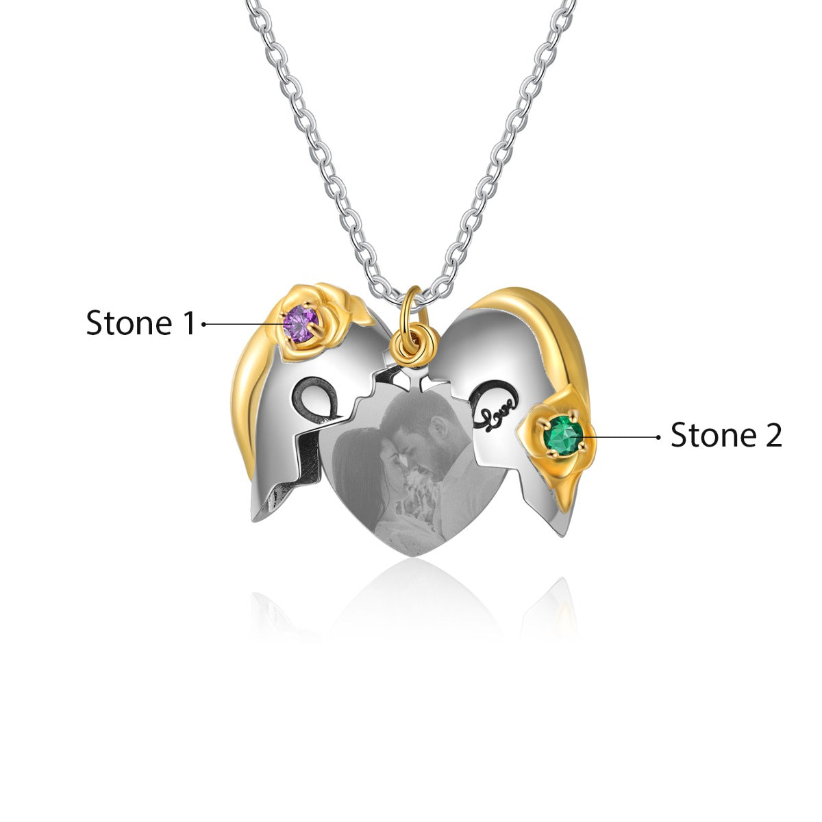 Rhodium Plated Heart Photo Necklace