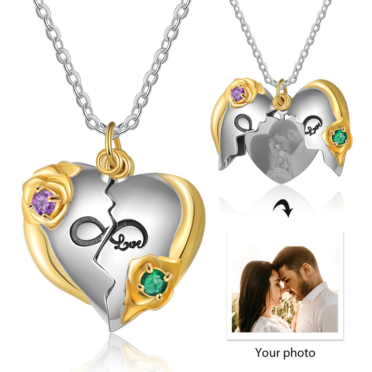 Rhodium Plated Heart Photo Necklace