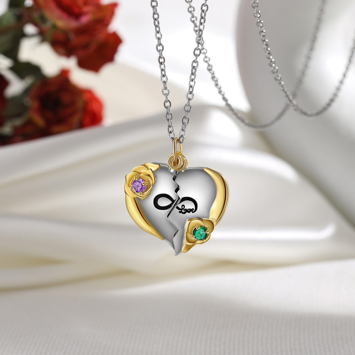 Rhodium Plated Heart Photo Necklace