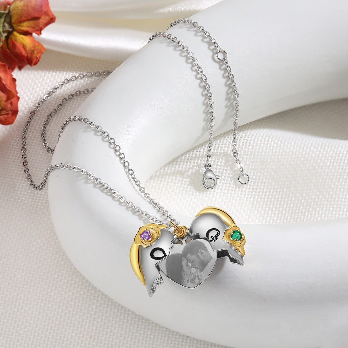 Rhodium Plated Heart Photo Necklace