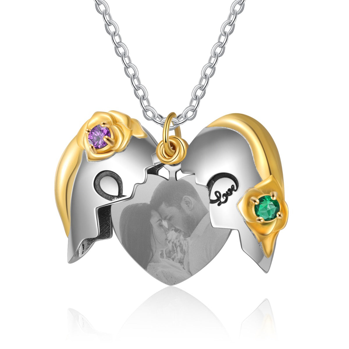 Rhodium Plated Heart Photo Necklace