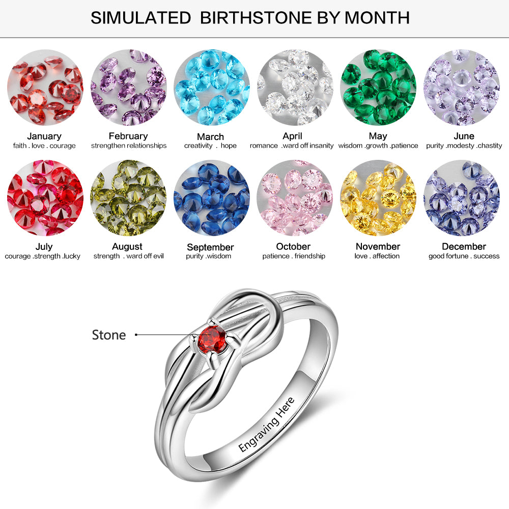 Birthstone Engraved Rhodium Plated Ring