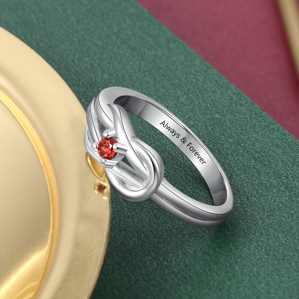 Birthstone Engraved Rhodium Plated Ring