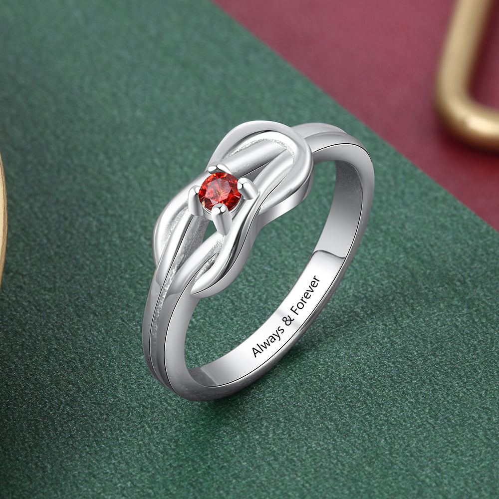 Birthstone Engraved Rhodium Plated Ring